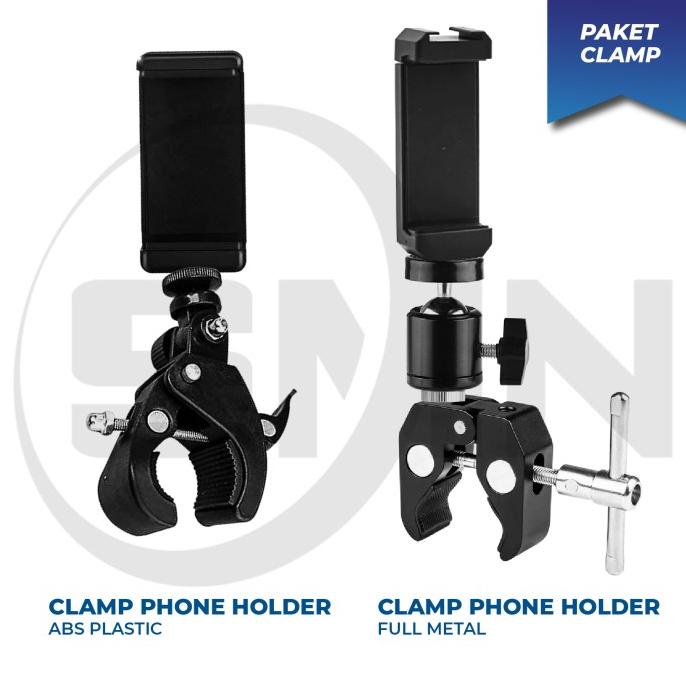 Clamp phone holder jepit lighstand tripod tiang vlog live