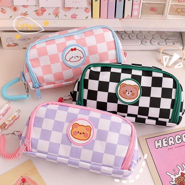 

W860 KENSHO Kotak Pensil Sleting Korea Aesthetic Lucu Import / Pencil case/Premium/Plaid / Zipper/ Kompartmen/ Imut/ Cute/ kelinci/ rabbit/ bear Big Sale