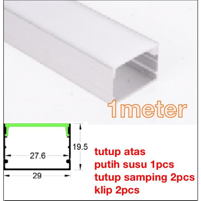 Housing Led Strip Lebar 29*19,5Mm Led Selang P 100Cm Cover Profile Alu