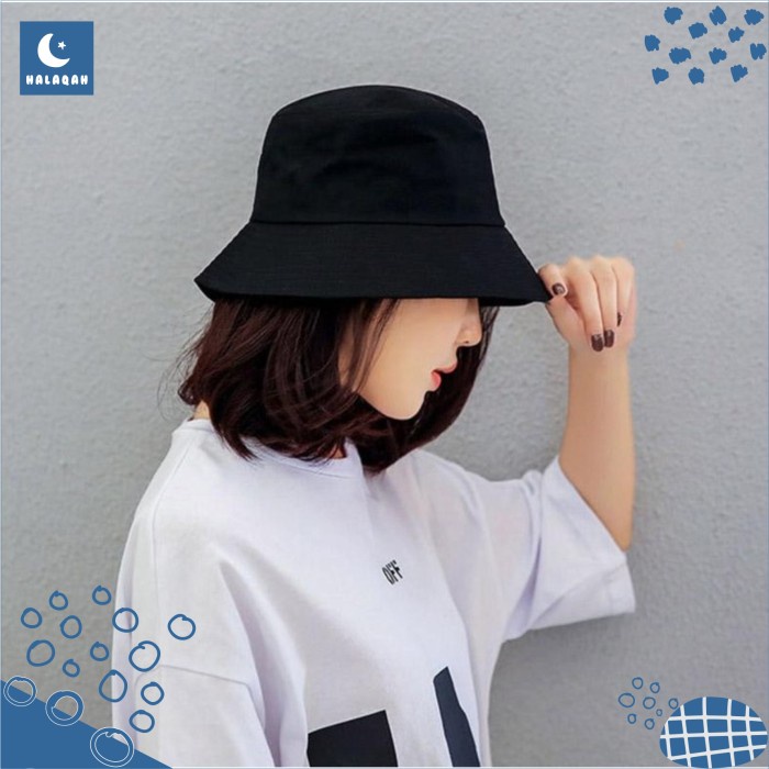 topi wanita korea Topi Bucket Wanita Pria Bolak Balik Hitam Korea Hat Fashion Murah M0X9 topi dewasa