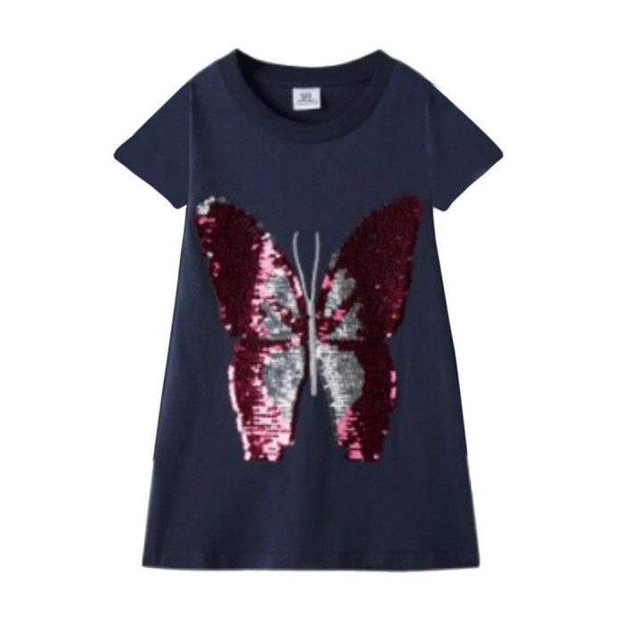 Dress Anak Import Navy Kupu Sequin