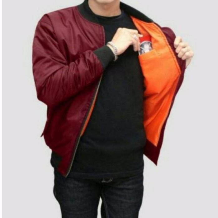 Laris jaket pria bomber polos hijau army size XXL - merah marun, M