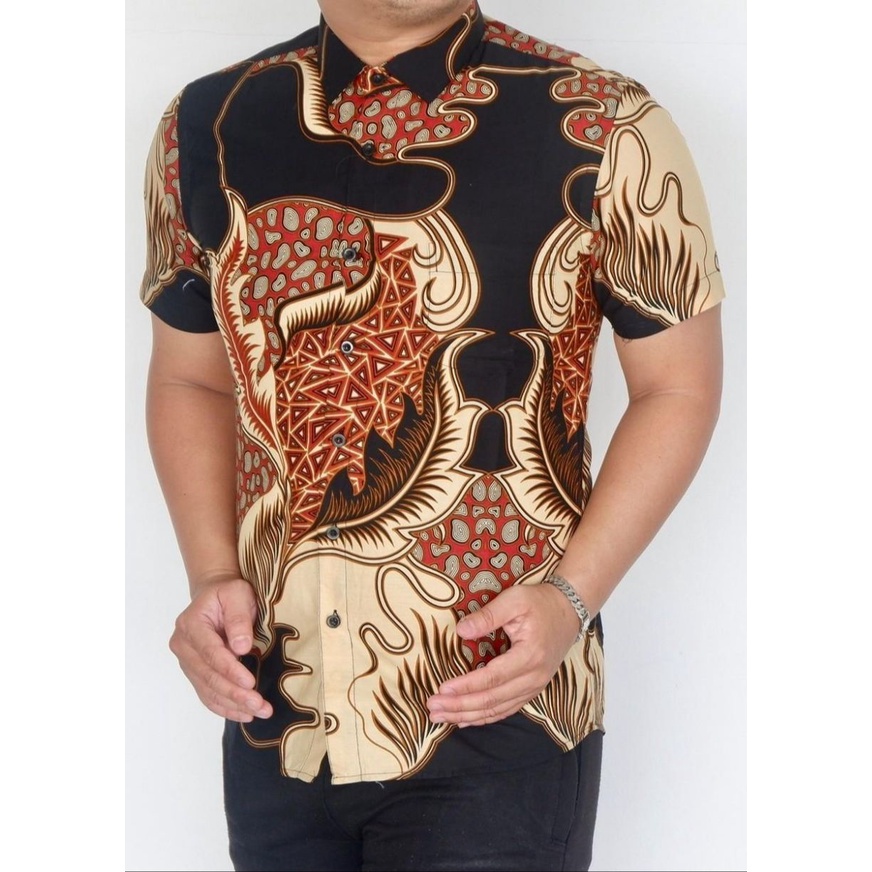 Baju Batik Pria Slimfit Kemeja Lengan Pendek Hem Slim Fit LBS 2084