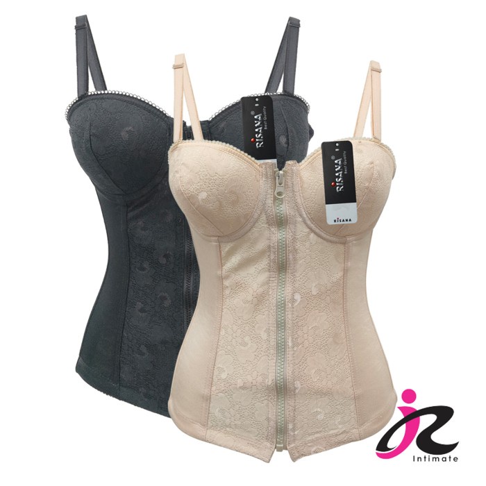 Korset   Risana - Body Shaper Long Torso Longtorso Zipper Bra Bh - Hitam 34 penyangga perut ibu hami