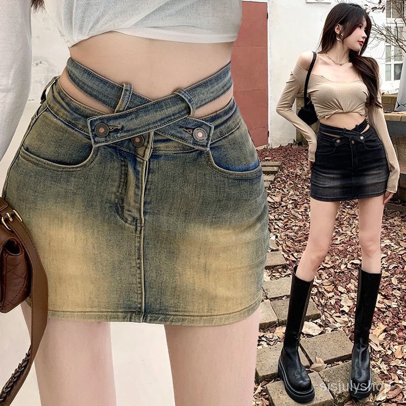 [✅BISA COD] #Sisjuly# Celana pendek denim wanita / Rok setengah badan denim pinggang tinggi silang A