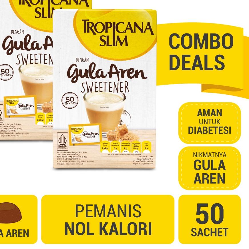 

Limited✔️⭐Twin Pack - Tropicana Slim Sweetener Gula Aren 50 sachet - Pemanis untuk Bantu Batasi Gula