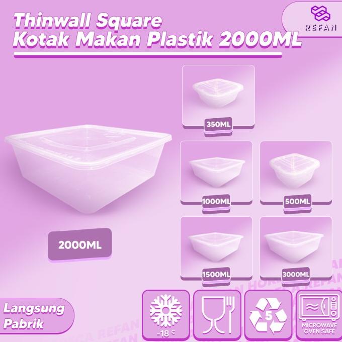 $$$$] THINWALL 2000 ML SQUARE / FOOD CONTAINER PLASTIK