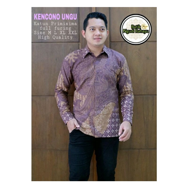 Kencana ungu Kemeja batik pria ful puring slimfit