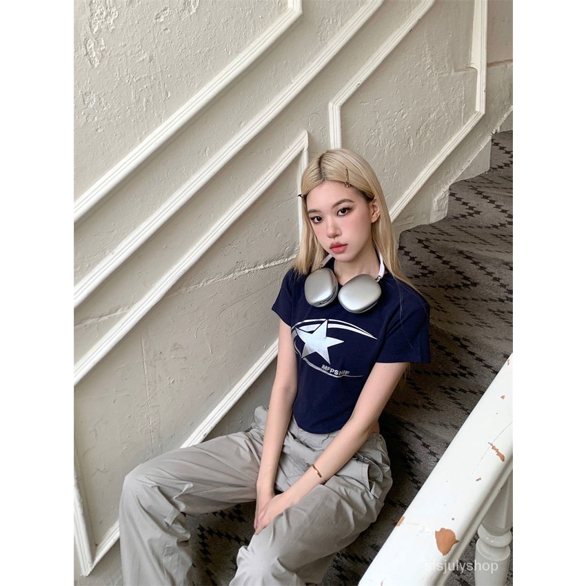 [✅BISA COD] #Sisjuly# Atasan Y2K wanita / kaos lengan pendek berpinggang tinggi yang dicetak wanita