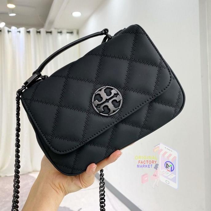 TAS TORY BURCH 82365 Willa Mini Top Handle Bag Black Gun Original TB