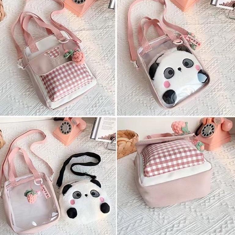 SKR874 TAS SLEMPANG ITABAG DOLL 20 CM MOTIF KOTAK KOTAK TAS SLEMPANG UNTUK BONEKA 20 CM PROMO