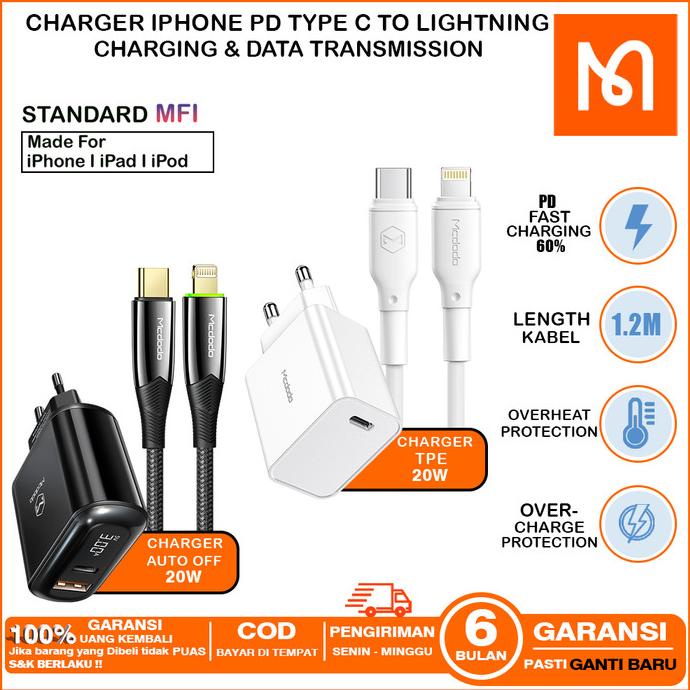 Charger iPhone X Xr Xs 11 12 13 14 PD FAST Charging Auto Off MCDODO