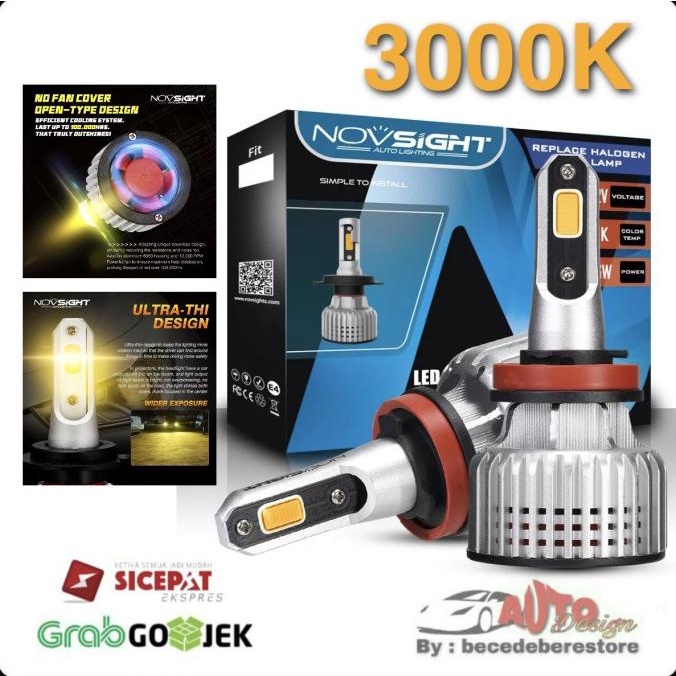NOVSIGHT LAMPU LED MOBIL KUNING 3000K H1 H3 H8 H11 H16 HB3 HB4