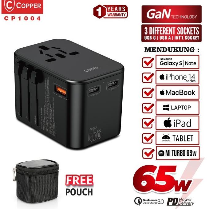 COPPER Universal GAN Travel Adapter 65W | Super Fastcharging - CP1004