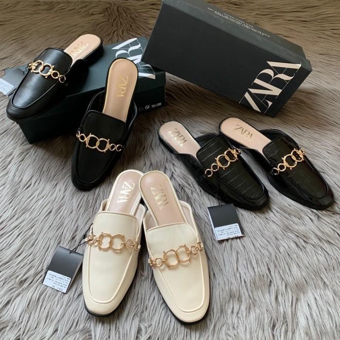 Terlaris Sepatu Wanita Sandal Wanita Zara Zr-175 Leather Mule Loafer Flat Shoes