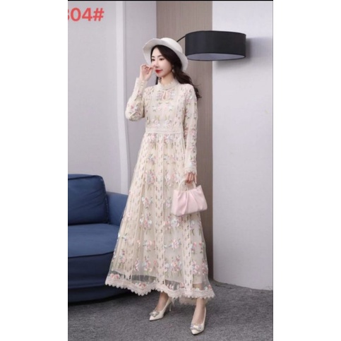 GAMIS BROKAT IMPORT BUNGA BORDIR TIMBUL PREMIUM