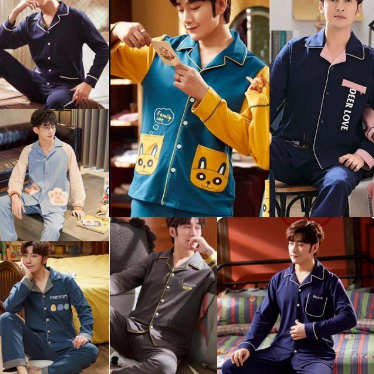 1✸VIF5-I SETELAN SETCEL BAJU PIYAMA SET BAJU TIDUR PRIA DEWASA PP PANJANG KATUN IMPORT PREMIUM TEBAL