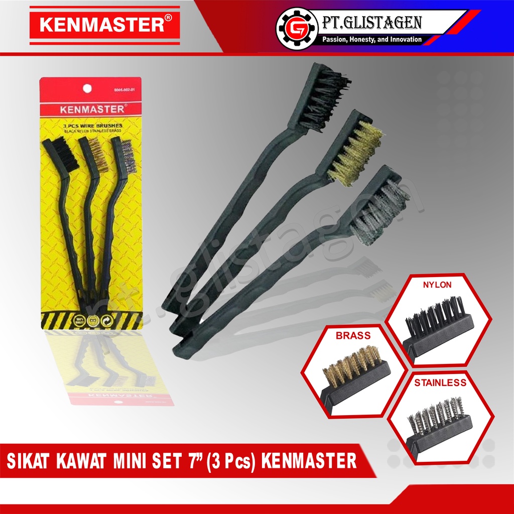 Sikat Kawat Mini Set 3pcs / Sikat Set Besi Baja Nylon Kenmaster 7inch