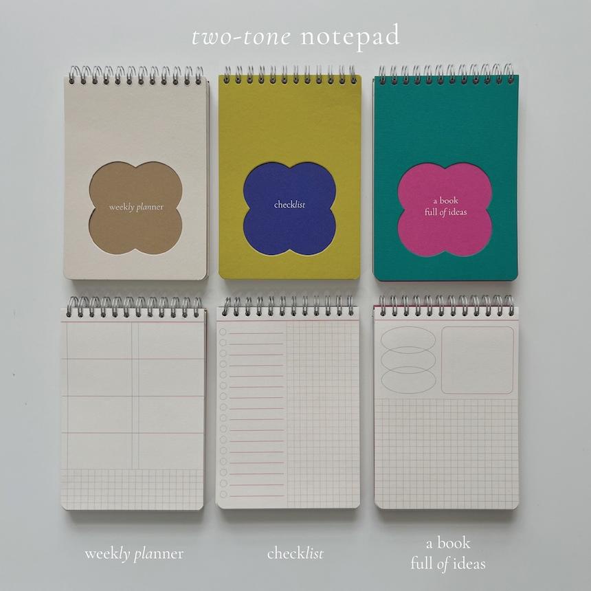 

TWO-TONE NOTEPAD (SIZE A6 IN 3 COLORS / WEEKLY PLANNER / CHECKLIST / A BOOK FULL OF IDEAS) .