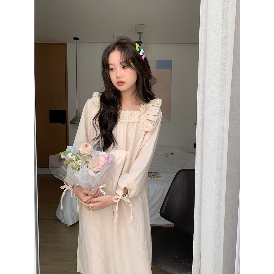 ☸▥stelan baju tidur wanita Xinbangbang Homedress 2023 new court style student nightdress female long-sleeve sweet home clothes can be used outside #COD baju tidur wanita bahan kaos