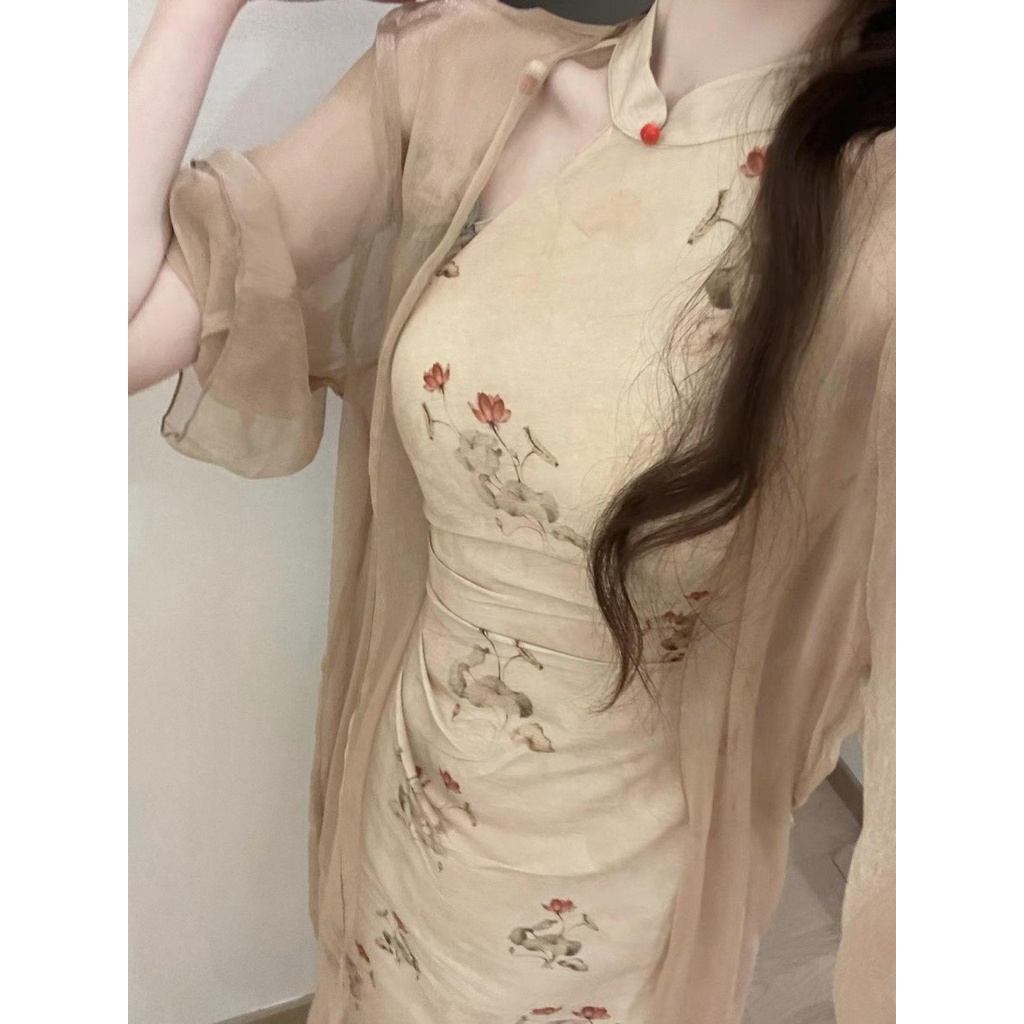 dress floral korea EIAYiyao【Lentera Wisata Meriah】Gaun Cheongsam Retro Tiongkok untuk Wanita, Gaun P