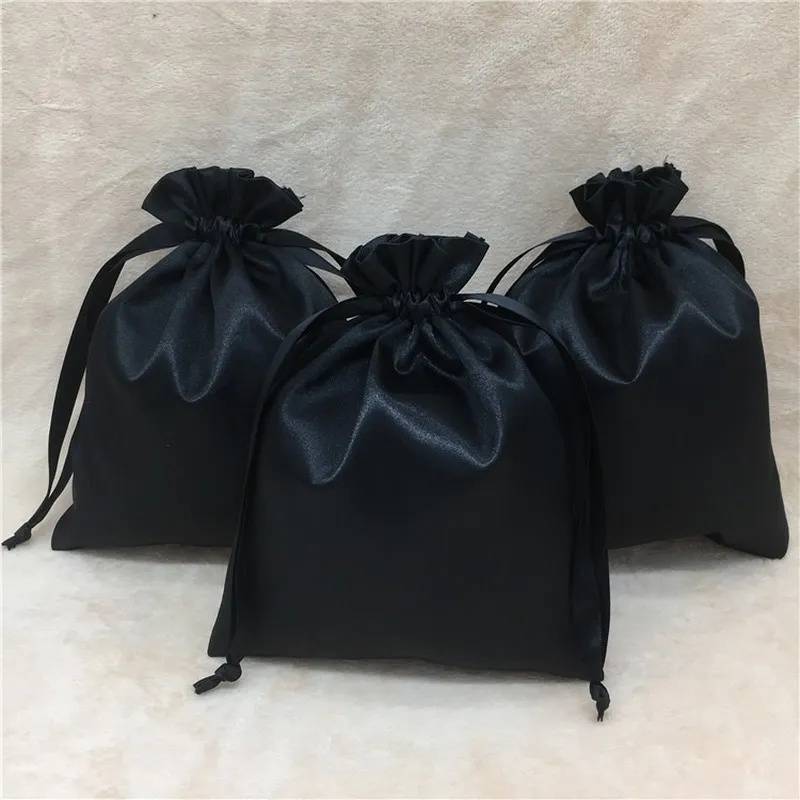 pouch serut drawstring pouch kantong serut satin hitam dengan kuncup dan tali satin