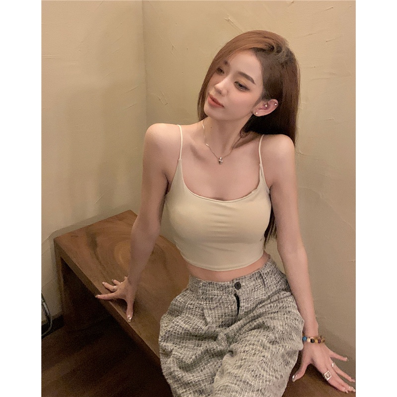 ❈Suhao manis hot gadis dengan pad dada kamisol wanita musim panas mulus seksi buka kembali dengan slim top pendek dengan crop top sexy tank top wanita motif