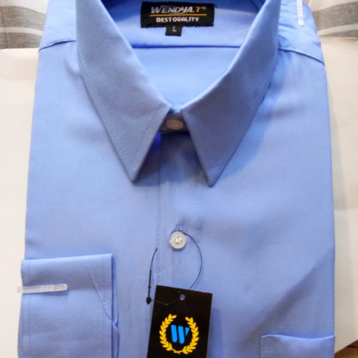 kemeja pria Kemeja Pria Warna Biru Muda Formal Polos Lengan Panjang Regular/Kemeja - Biru Muda, S(E5