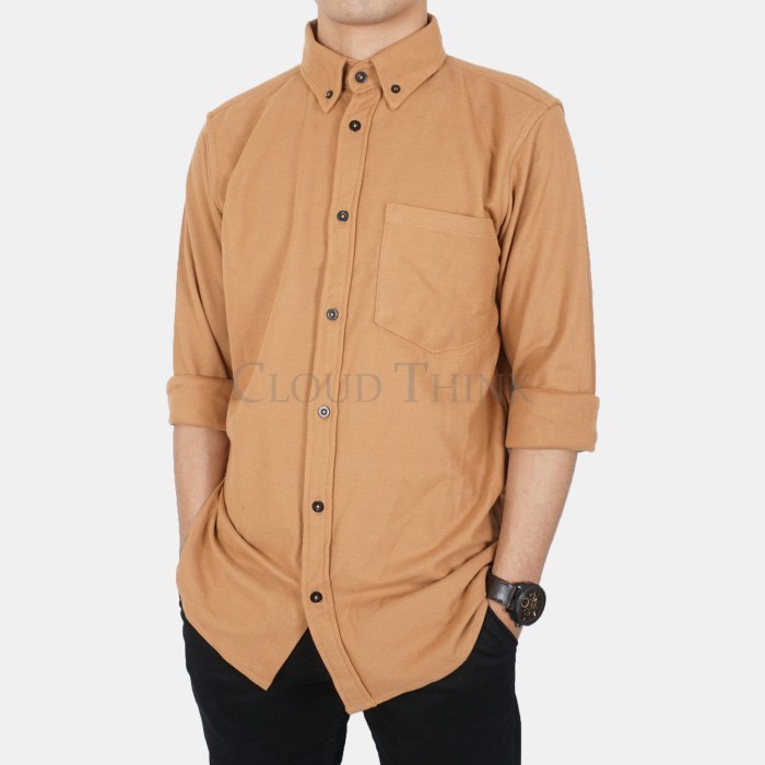 kemeja pria Kemeja Pria Lengan Panjang Original Brand Cloud Think Cotton Pique - LS Almond, M(R9X9) 