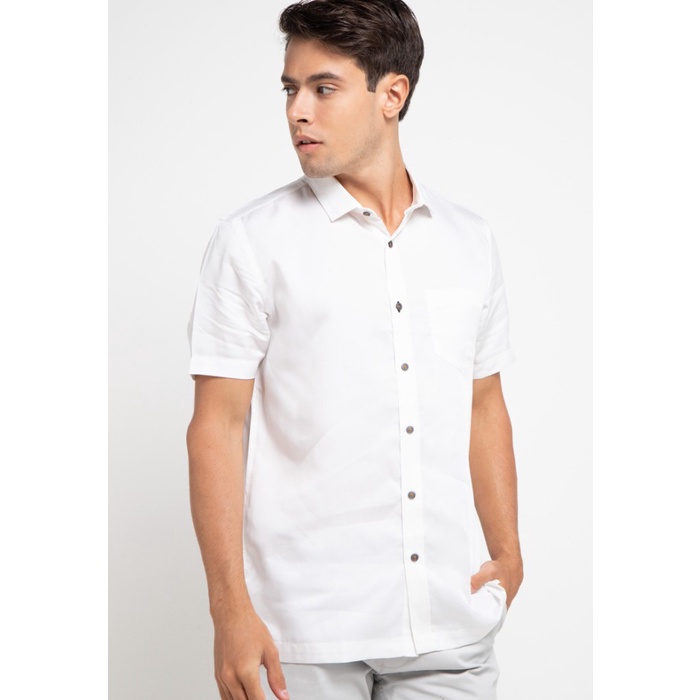 kemeja pria MOC Kemeja Pria Lengan Pendek Slim Fit Fabbloz-White - M(F5O0) kemeja pria dewasa lengan