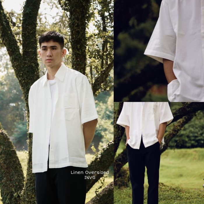 Kemeja Pria Kemeja Pria Polos Pendek Oversize Premium Wiraga Original - Putih, M(U8M0) Kemeja Pria P