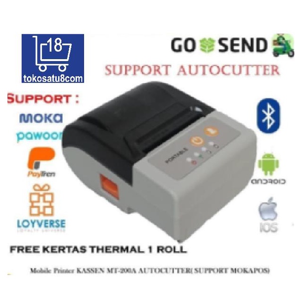 PRINTER THERMAL MOBILE KASSEN MT-200A 58mm SUPPORT Moka AutoCut