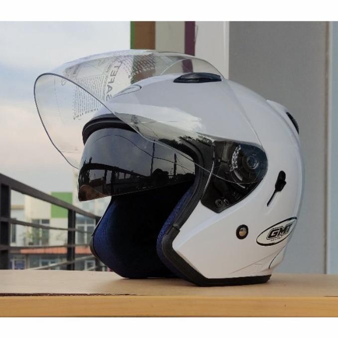 HELM HALF FACE GMT/HELM DOUBLE VISOR/HELM MOTOR SNI/HELM MURAH/PUTIH -