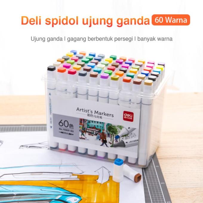 

Deli spidol 24warna dengan ujung Tip ganda Desain profesional 70801-24