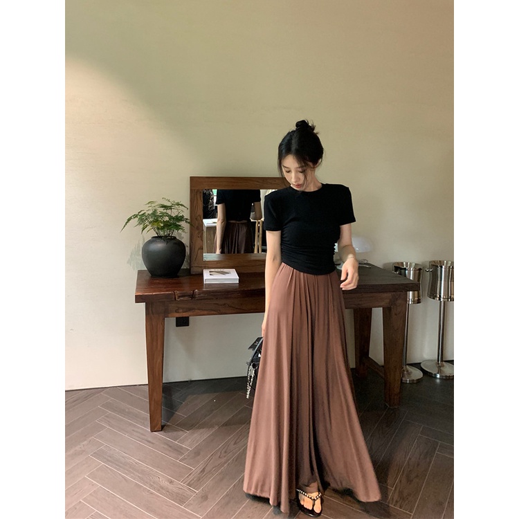 Red kaos Malas Angin Setelan Wanita Lipit Slim Lengan Pendek Bahu T-shirt Musim Panas Berkibar A-line Rok Rok Fashion Dua setelan Jas