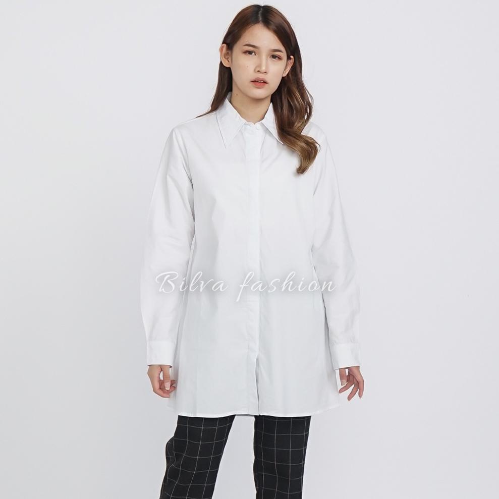 [KODE 6P0JN] Kemeja Tunik Putih H&M / Atasan Polos Wanita Lengan Panjang Premium / Kemeja Tunik H&M 