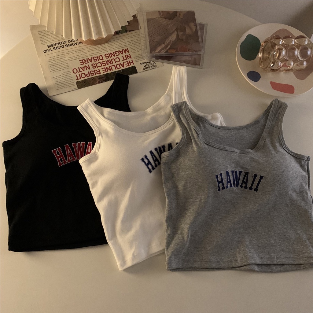 Red Hot girl letter bordir kamisol dalam wanita musim panas dengan bantalan dada olahraga tube top outer memakai short top ins