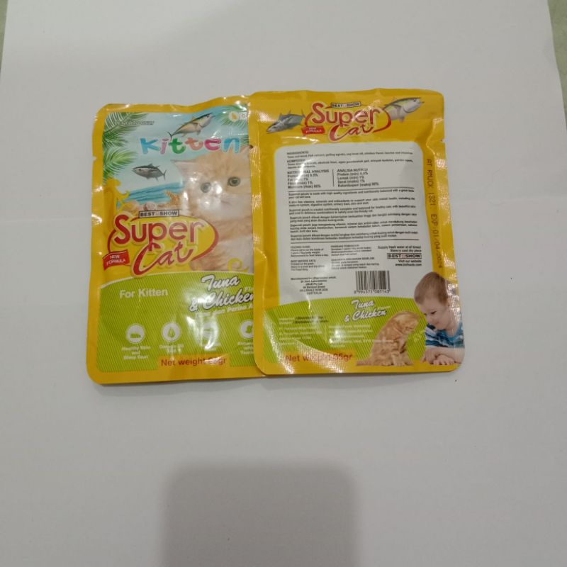 Makanan Basah Super Cat sachet 85gr Kitten Tuna&amp;Chicken SUPER CAT