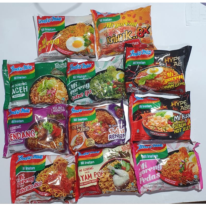 

MIE INSTAN INDOMIE GORENG, dengan varian indomie goreng, moe goreng aceh, cabe hijau, rendang, kebab rendang, sambel rica-rica, mie goreng pedas, ayam pop ayam geprek , mie goreng kriuk.