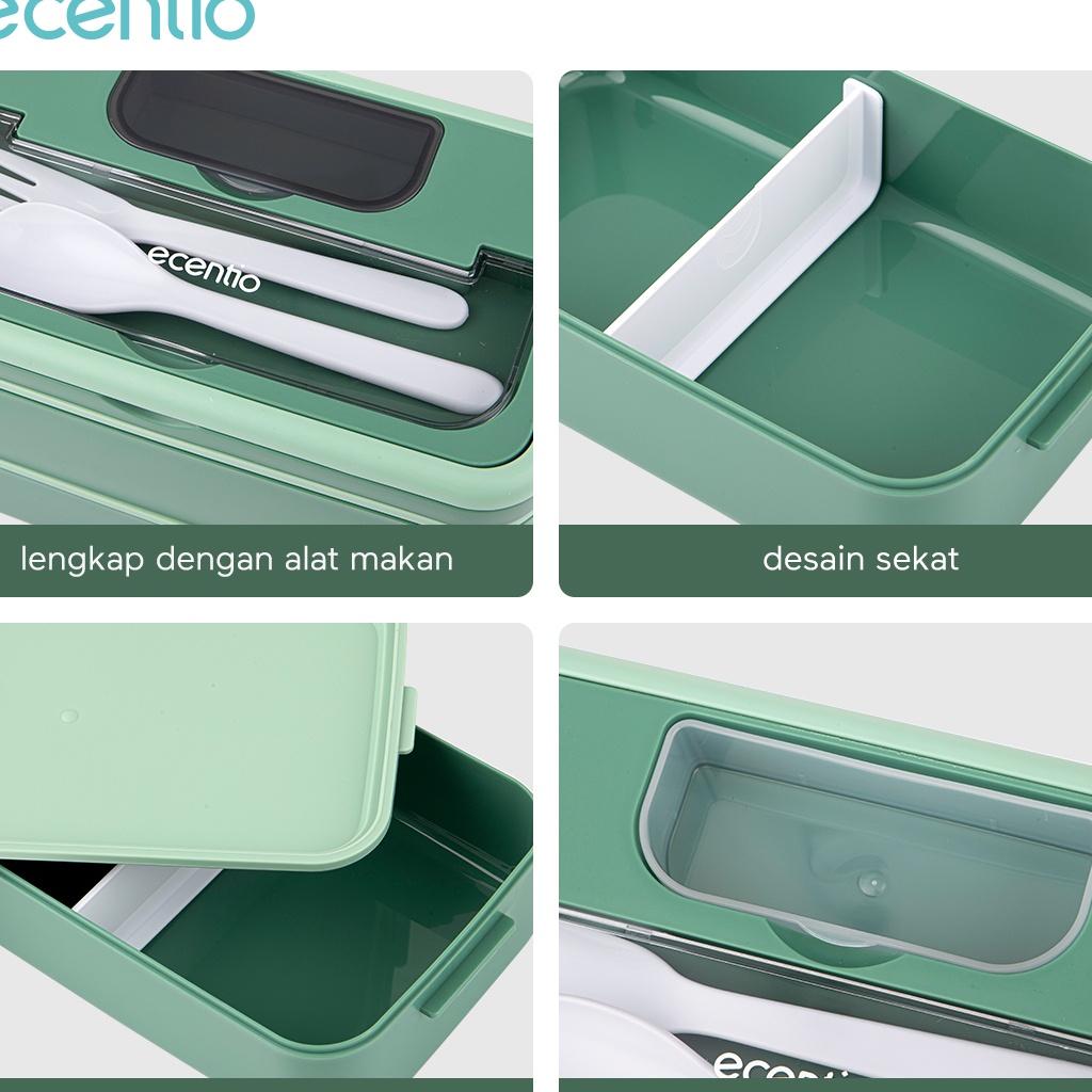 ecentio Kotak Makan Anak 2 susun 1.6L anti tumpah dan sauce 40ml Sauce Cup Sendok set container microwavable/lunch Bento box 2 Layer/BPA free/Free Sendok