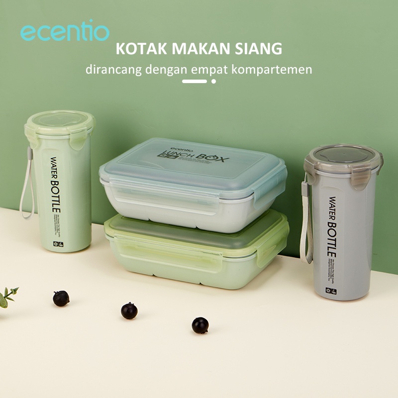 ecentio lunch box kotak makan set anak 1100ml botol minum 500ml Merah Jambu/abu-abu/hijau/Tempat Makan anak