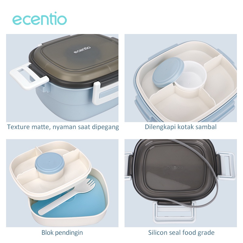 ecentio 1.6L tempat makan anak 2/3 susun anti tumpah icy block biru dan salad box/lunch box set double-layer 1600ml tempat bekal/Free sauce cap/Free sendok set