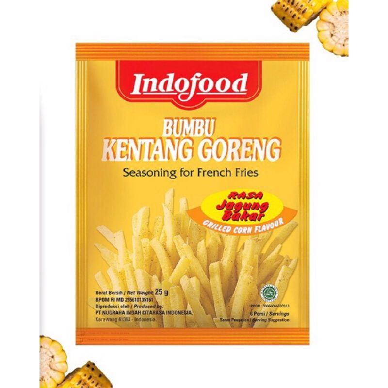 

Bumbu Kentang Goreng Rasa Jagung Bakar | Bumbu Kentang Goreng Indofood Rasa Jagung Bakar 25 gram