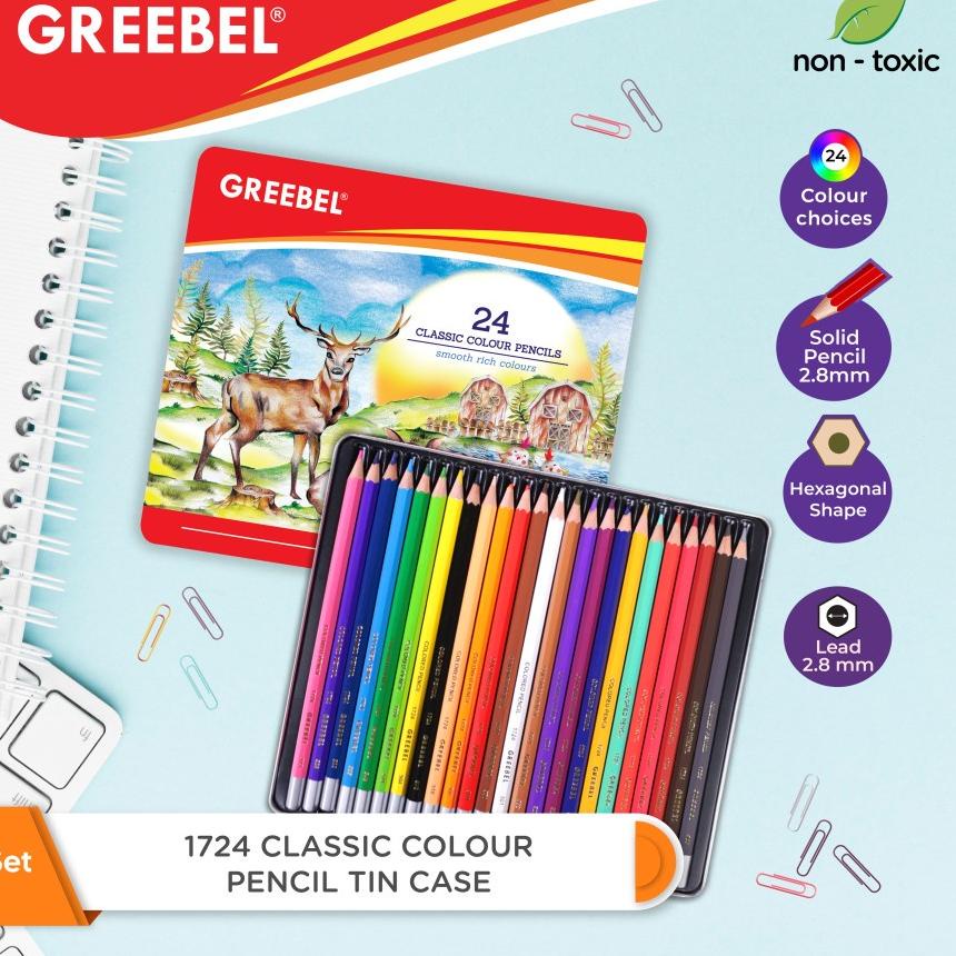 

[DISCOUNT !!!] GREEBEL Pensil Warna anak 1724 CLASSIC TIN CASE (ISI 24) / Coloring Pencils Cerah tidak berdebu non toxic