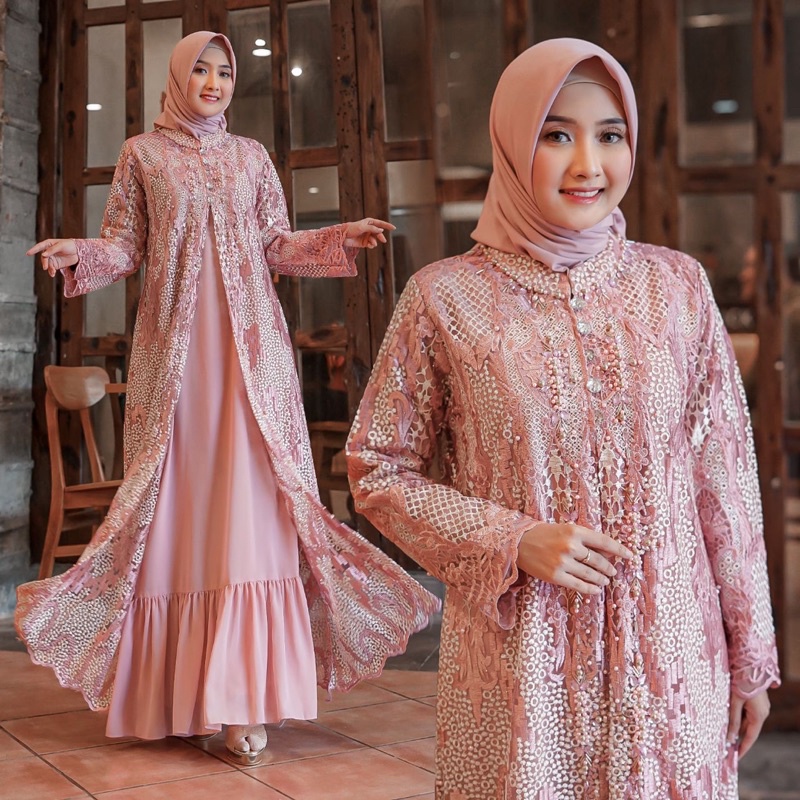 GAMIS CARDIGAN TILLE TWOTONE PAYET/GAMIS MODERN/GAMIS KONDANGAN MEWAH/ORIGINAL BUTIK