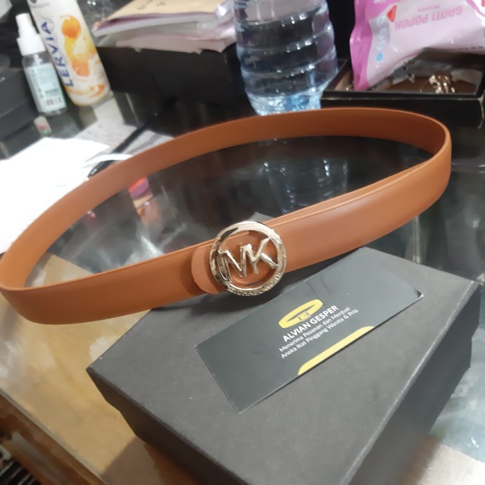 Tali Pinggang Wanita ikat belt logo m k 2 5cm import camel tan Ikat Pinggang Wanita Murah Gesper Bes