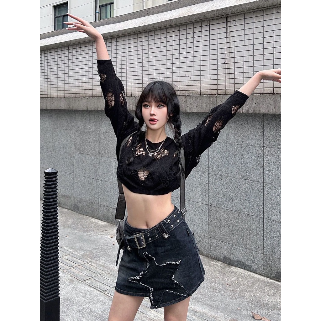 [✅BISA COD] #Sisjuly# Celana pendek denim Y2K wanita / bintang retro bersulam rok denim wanita / pak