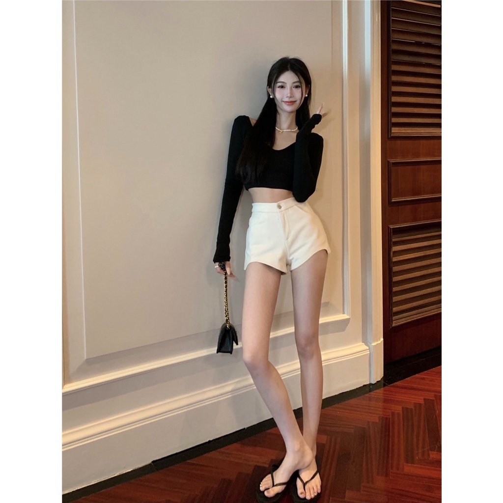 ☈celana wanita impor retro gaya Hong Kong desain tidak teratur kasual celana wanita musim panas slim celana pendek hot girls hot pants lurus a-line celana celana wanita celana highwaist