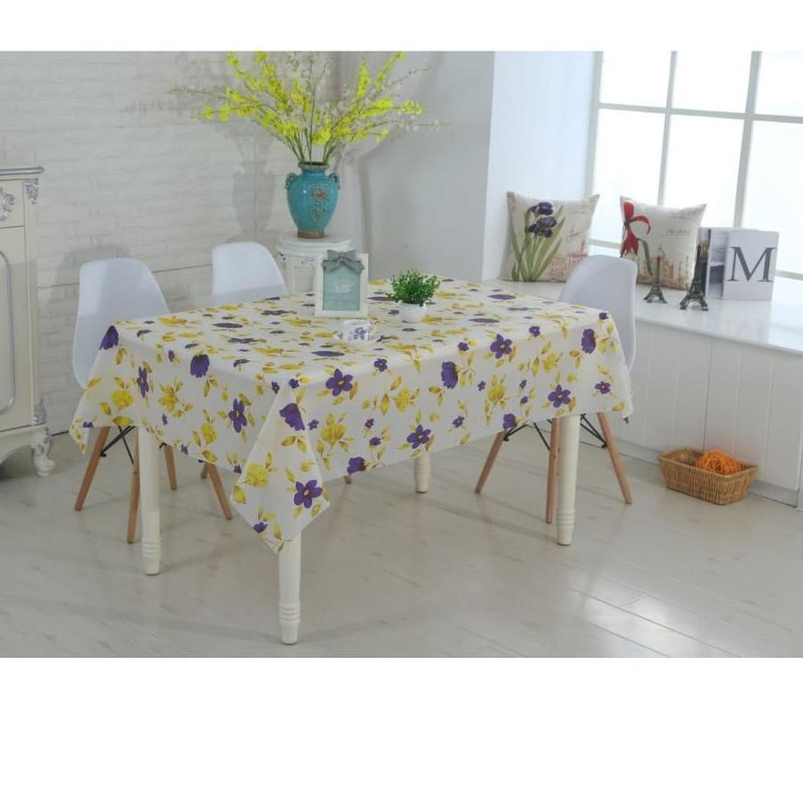 COD✔️ (SerbaSerbi)Alas Meja Ruang Tamu Kotak Minimalis 6 Kursi Bahan Peva / Taplak Meja Makan Tebal Motif Bunga Cantik Waterproof Termurah