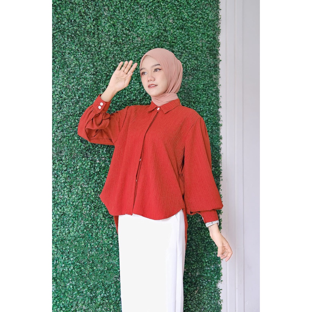 Livia Blouse Kemeja Lady Crush Shirt Oversized - Hani Kemeja Cringkle Lady Crush - Kemeja Polos Wanita -  Livia Blouse - Blouse Wanita Polos - Blouse Lady Crush - Outher Premium Wanita - Livia Lady Crush Original - Bahan Tebal Adem